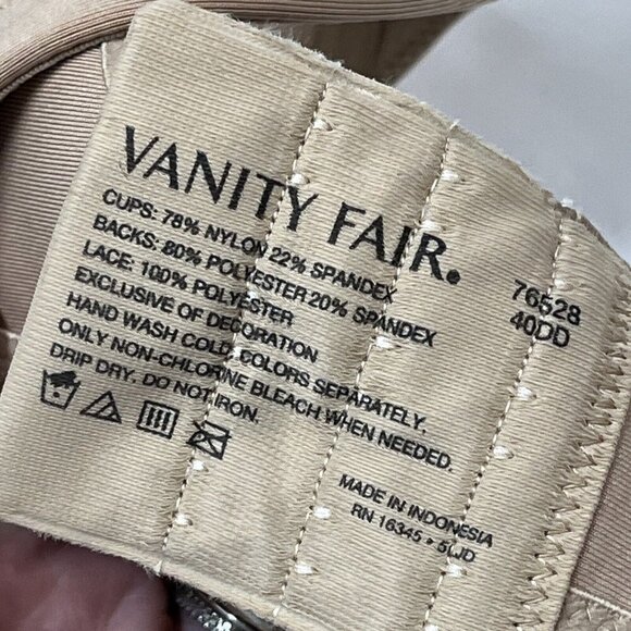 Radiant‎ by Vanity Fair Bra 40DD Beige Underwire Full Figure Back Support - Picture 5 of 5